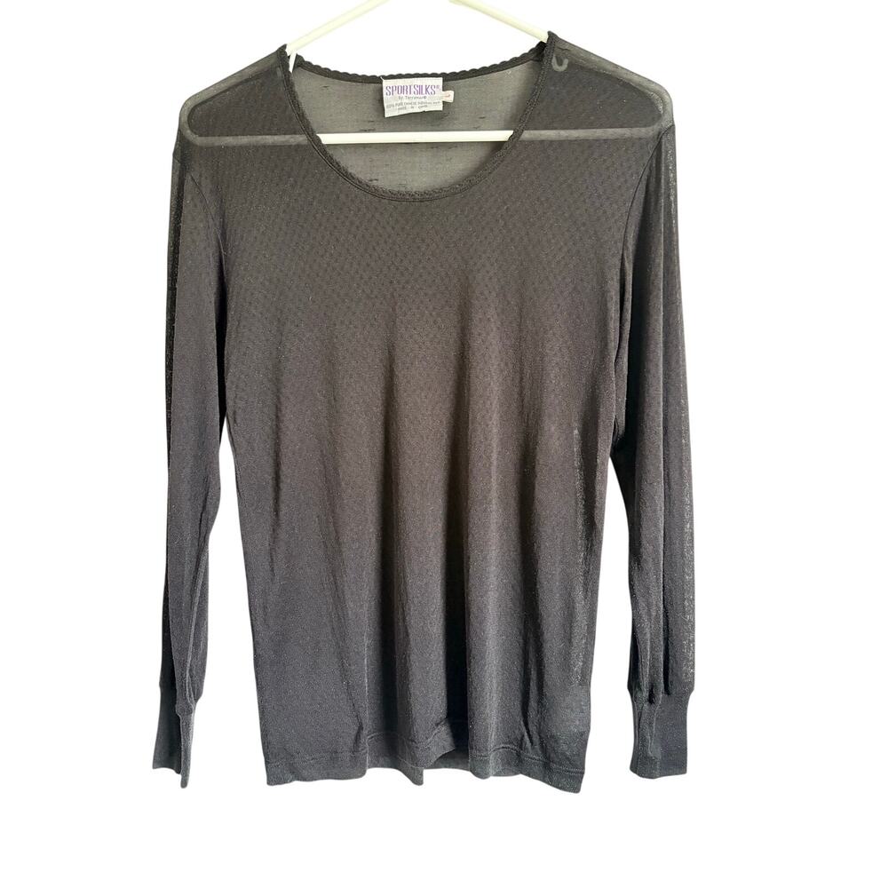Sport Silks Vintage 100% Silk Long Sleeve Top Sheer Base Large Dark Romantic